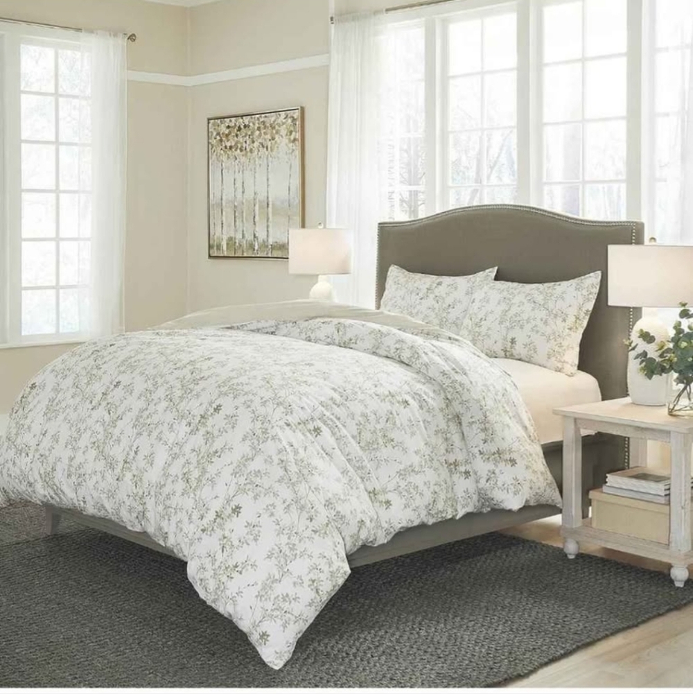 Laura Ashley White and Sage Floral Duvet Cover Set